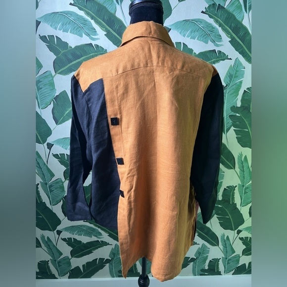 Vintage Carole Tomkims Women’s Linen Button Down Colorblock top L the big shirt - Picture 4 of 6